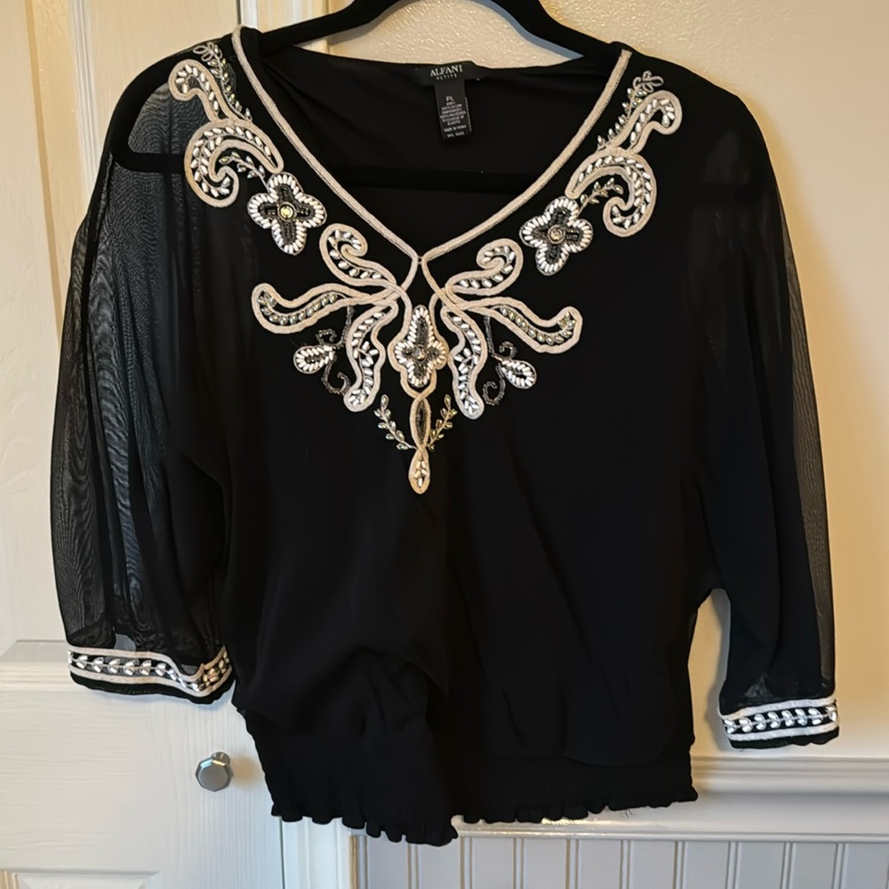 Alfani petite L black embellishment top